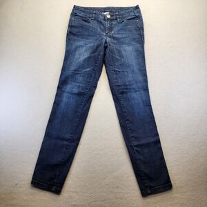 Cache Dark Wash Skinny Jeans Women Size 4 Stretch Denim Rhinestone Button‎ Blue